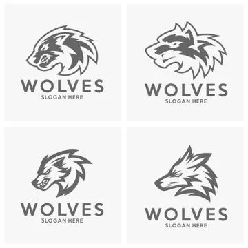 Set of Modern professional Wolf logo for a sport team. Wolf logo vector illus Stock Illustration