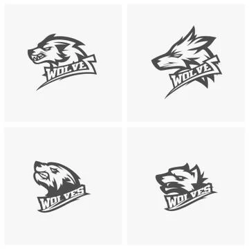 Set of Modern professional Wolf logo for a sport team. Wolf logo vector illus Stock Illustration
