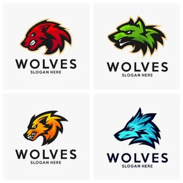 Set of Modern professional Wolf logo for a sport team. Wolf logo vector illus Stock Illustration