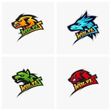 Set of Modern professional Wolf logo for a sport team. Wolf logo vector illus Stock Illustration
