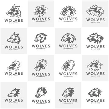 Set of Modern professional Wolf logo for a sport team. Wolf logo vector illus Stock Illustration