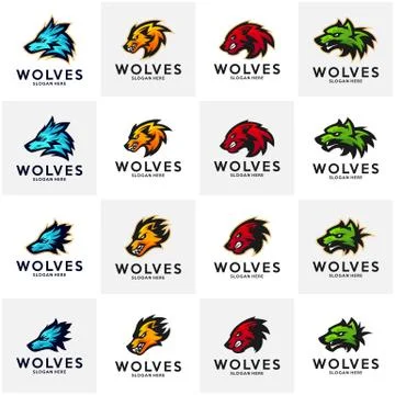 Set of Modern professional Wolf logo for a sport team. Wolf logo vector illus Stock Illustration