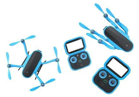 Set of modern quadcopter drones with matching controllers isolated on white b Stock Illustration