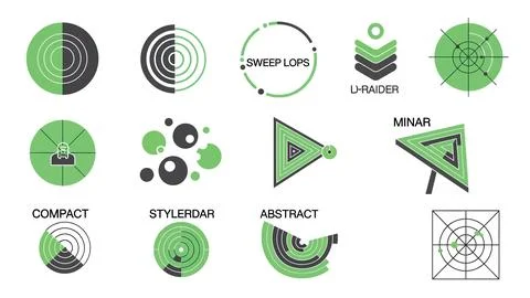 Set of modern radar and sonar display design elements in green and dark gra.. Stockillustratie