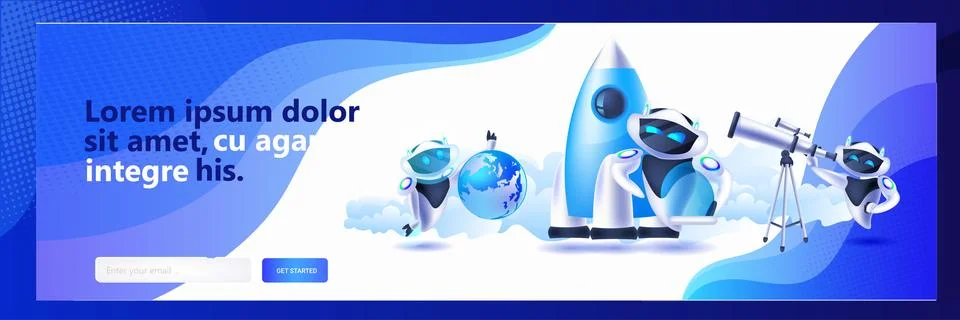 Set modern robots with rocket globe and telescope artificial intelligence 스톡 일러스트