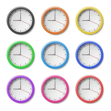 Set of modern round clocks with different colors Illustrazione stock