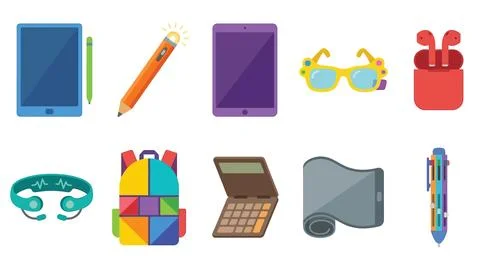 Set of modern school and digital learning supply icons. Stock Illustration