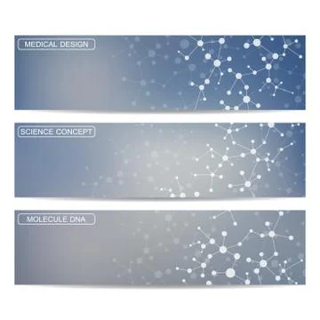 Set of modern science banners. Molecule structure DNA and neurons Stock Illustration