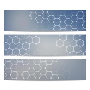 Set of modern science banners. Molecule structure DNA and neurons Stock Illustration
