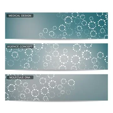 Set of modern science banners. Molecule structure DNA and neurons 스톡 일러스트