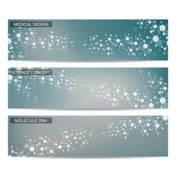 Set of modern science banners. Molecule structure DNA and neurons Illustrazione stock