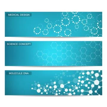 Set of modern scientific banners. Molecule structure DNA and neurons. Abstract Stock Illustration