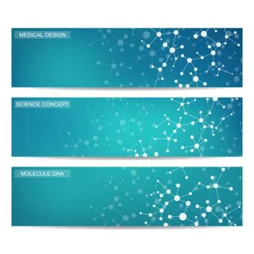 Set of modern scientific banners. Molecule structure DNA and neurons. Abstract Stock Illustration