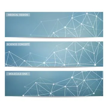 Set of modern scientific banners. Molecule structure DNA and neurons. Abstract Stock Illustration