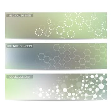 Set of modern scientific banners. Molecule structure DNA and neurons. Abstract Stock Illustration