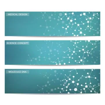 Set of modern scientific banners. Molecule structure DNA and neurons. Abstract Stock Illustration