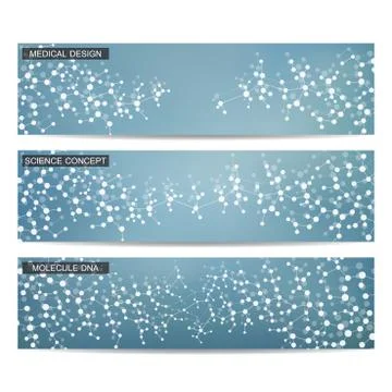 Set of modern scientific banners. Molecule structure DNA and neurons. Abstract Stock Illustration