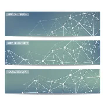 Set of modern scientific banners. Molecule structure DNA and neurons. Abstract Stock Illustration