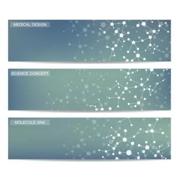 Set of modern scientific banners. Molecule structure DNA and neurons. Abstract 스톡 일러스트