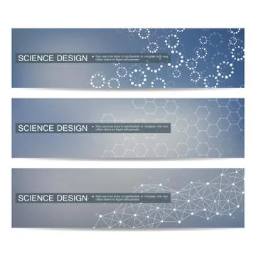 Set of modern scientific banners. Molecule structure DNA and neurons. Abstract Stock Illustration