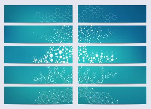 Set of modern scientific banners. Molecule structure DNA and neurons. Abstract Stock Illustration