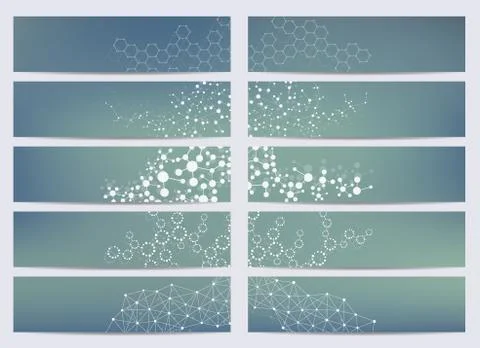 Set of modern scientific banners. Molecule structure DNA and neurons. Abstract Stock Illustration