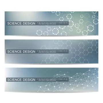 Set of modern scientific banners. Molecule structure DNA and neurons. Abstract Stock Illustration