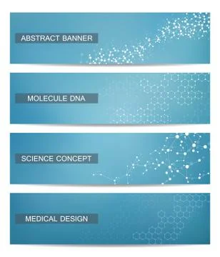 Set of modern scientific banners. Molecule structure DNA and neurons. Abstract Stock Illustration