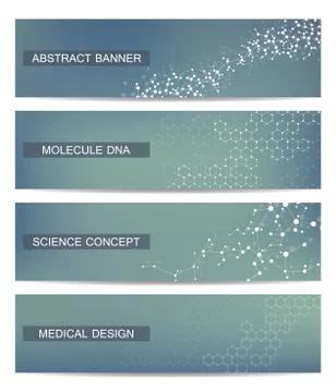 Set of modern scientific banners. Molecule structure DNA and neurons. Abstract Stock Illustration