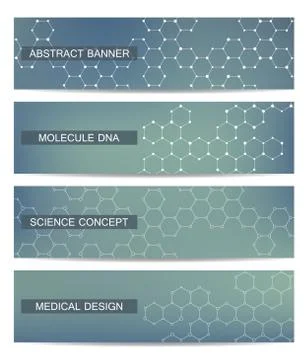Set of modern scientific banners. Molecule structure DNA and neurons. Abstract Stock Illustration