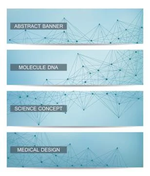 Set of modern scientific banners. Molecule structure DNA and neurons. Abstract Stock Illustration