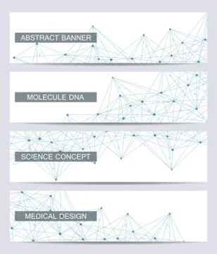 Set of modern scientific banners. Molecule structure DNA and neurons. Abstract Stock Illustration