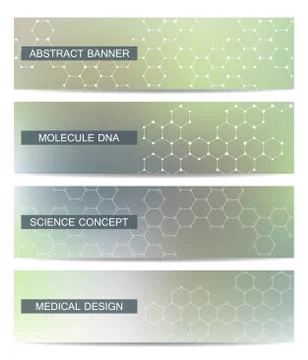 Set of modern scientific banners. Molecule structure DNA and neurons. Abstract Stock Illustration
