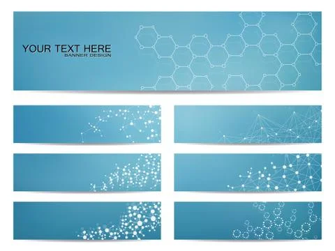 Set of modern scientific banners. Molecule structure DNA and neurons. Abstract Stock Illustration