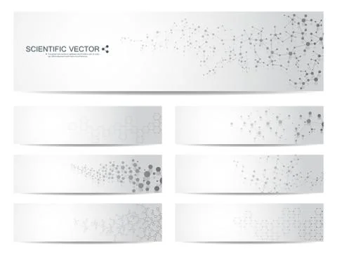 Set of modern scientific banners. Molecule structure DNA and neurons. Abstract Stock Illustration