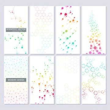 Set of modern scientific banners. Molecule structure DNA and neurons. Abstract Stock Illustration