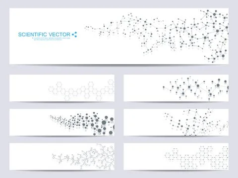 Set of modern scientific banners. Molecule structure DNA and neurons. Abstract Stock Illustration