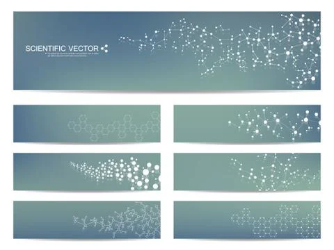 Set of modern scientific banners. Molecule structure DNA and neurons. Abstract Stock Illustration