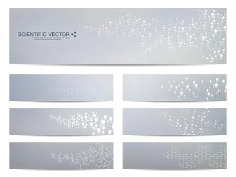Set of modern scientific banners. Molecule structure DNA and neurons. Abstract Stock Illustration