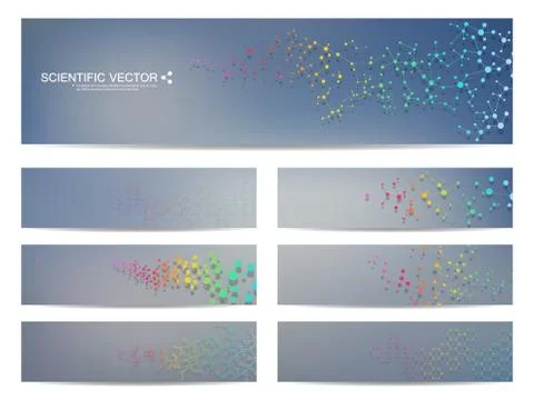 Set of modern scientific banners. Molecule structure DNA and neurons. Abstract Stock Illustration