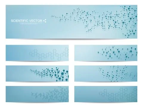 Set of modern scientific banners. Molecule structure DNA and neurons. Abstract Stock Illustration