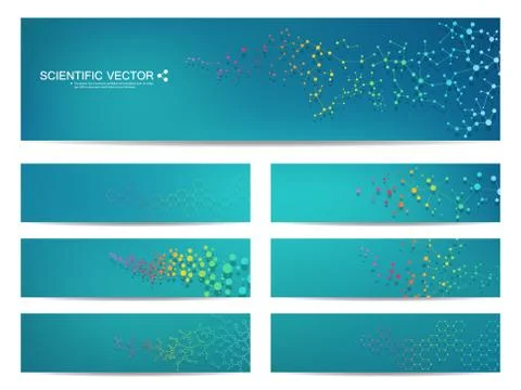 Set of modern scientific banners. Molecule structure DNA and neurons. Abstract Stock Illustration