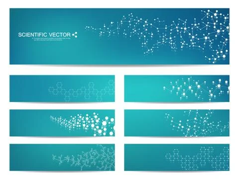 Set of modern scientific banners. Molecule structure DNA and neurons. Abstract Stock Illustration