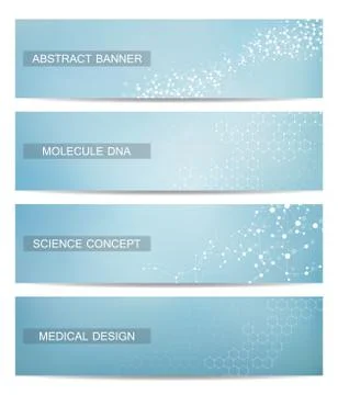 Set of modern scientific banners. Molecule structure DNA and neurons. Abstract Stock Illustration