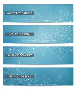 Set of modern scientific banners. Molecule structure DNA and neurons. Abstract Stock Illustration