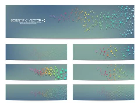 Set of modern scientific banners. Molecule structure DNA and neurons. Abstract Stock Illustration
