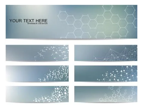 Set of modern scientific banners. Molecule structure DNA and neurons. Abstract Stock Illustration