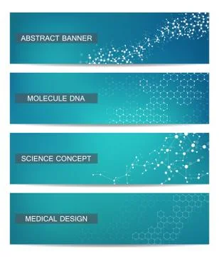 Set of modern scientific banners. Molecule structure DNA and neurons. Abstract Stock Illustration