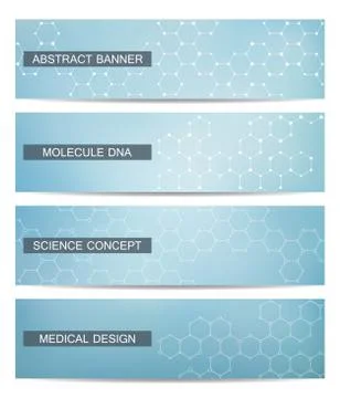 Set of modern scientific banners. Molecule structure DNA and neurons. Abstract Stock Illustration