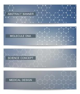 Set of modern scientific banners. Molecule structure DNA and neurons. Abstract Stock Illustration